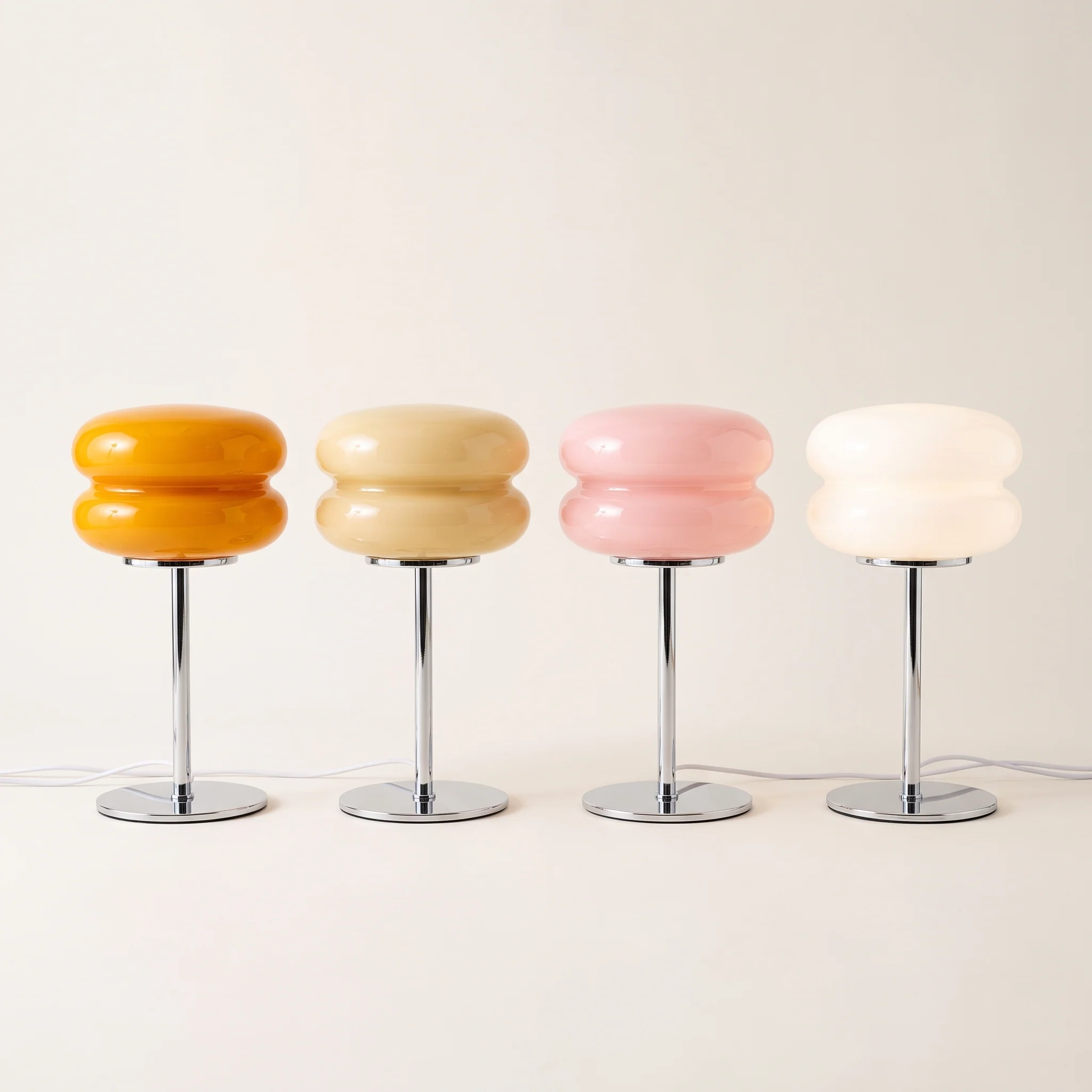 Ambra — Bauhaus Glass Table Lamp, lit in a dark room