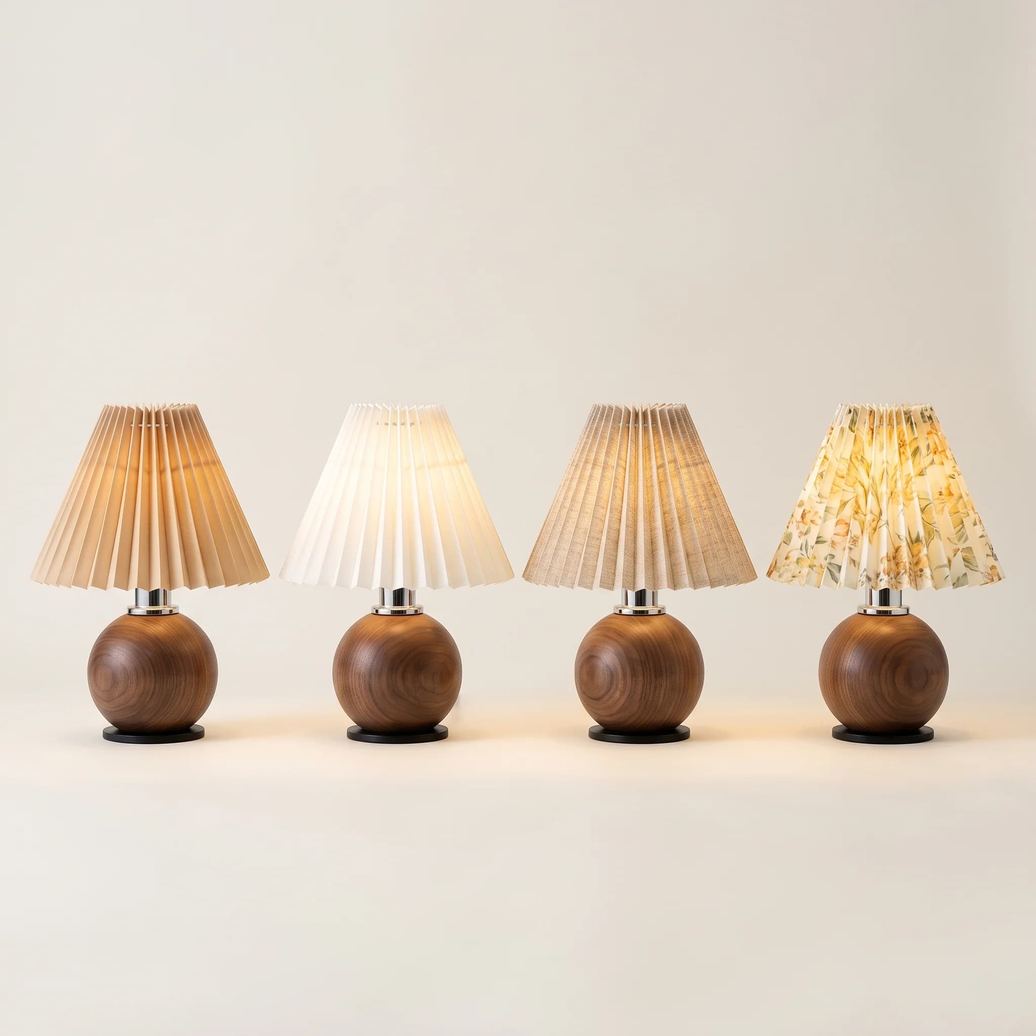 Como — Mini Pleated Table Lamp, lit in a dark room